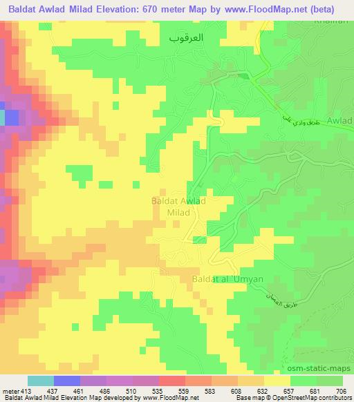 Baldat Awlad Milad,Libya Elevation Map