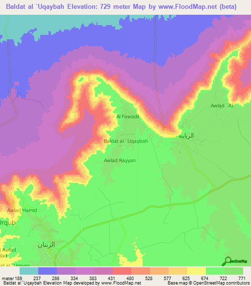 Baldat al `Uqaybah,Libya Elevation Map