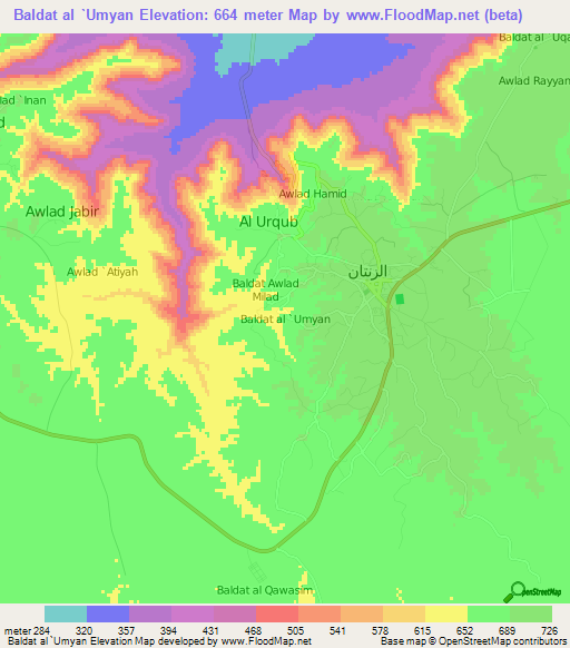 Baldat al `Umyan,Libya Elevation Map