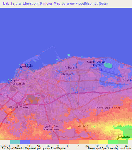 Bab Tajura',Libya Elevation Map