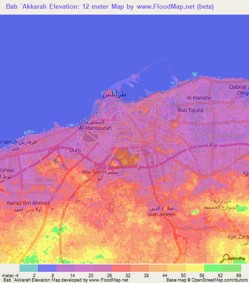 Bab `Akkarah,Libya Elevation Map