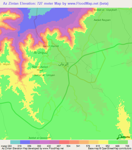 Az Zintan,Libya Elevation Map