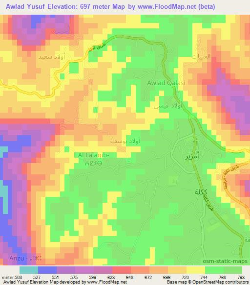 Awlad Yusuf,Libya Elevation Map