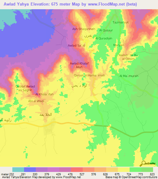 Awlad Yahya,Libya Elevation Map