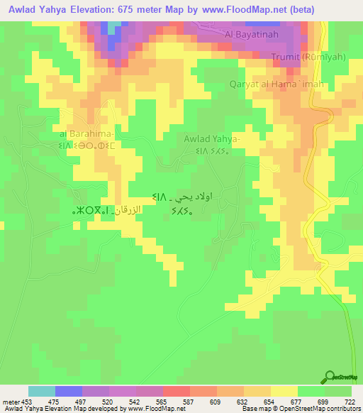 Awlad Yahya,Libya Elevation Map