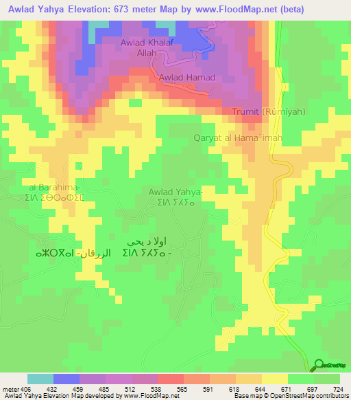 Awlad Yahya,Libya Elevation Map