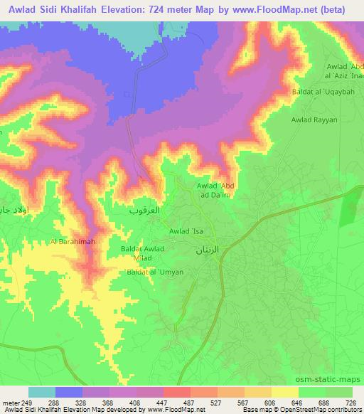 Awlad Sidi Khalifah,Libya Elevation Map