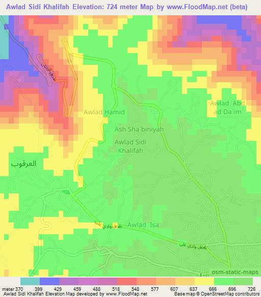 Awlad Sidi Khalifah,Libya Elevation Map