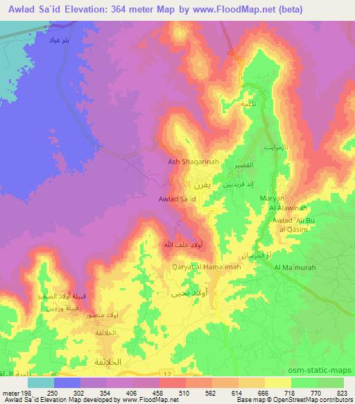 Awlad Sa`id,Libya Elevation Map