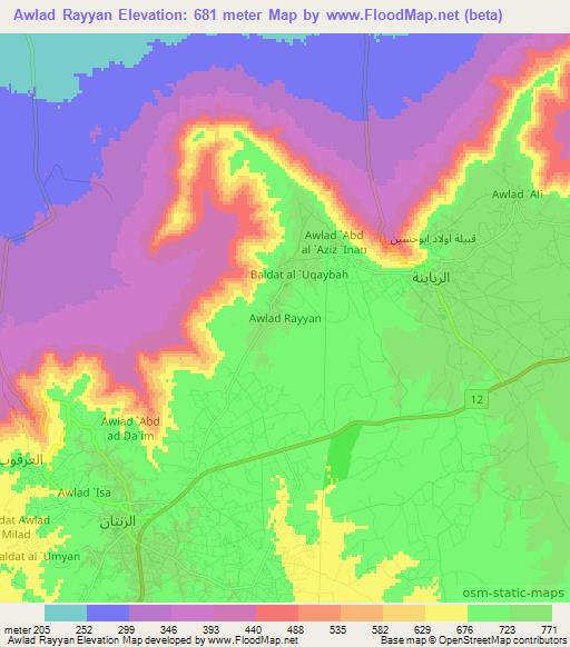 Awlad Rayyan,Libya Elevation Map