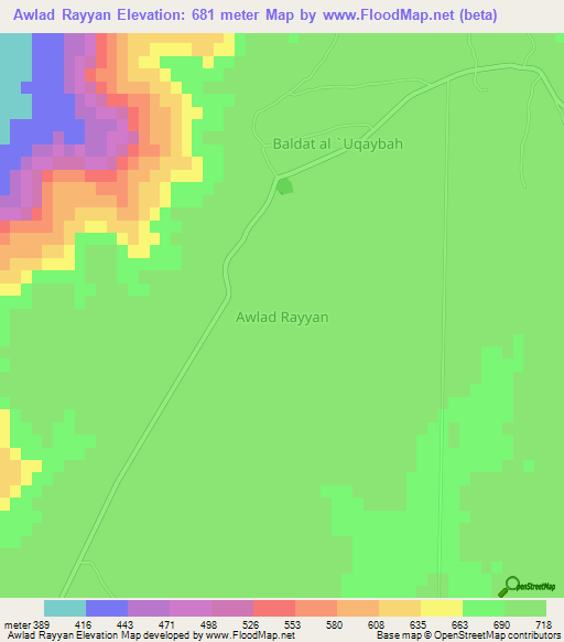 Awlad Rayyan,Libya Elevation Map