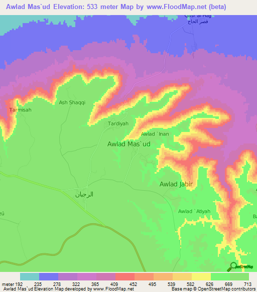 Awlad Mas`ud,Libya Elevation Map