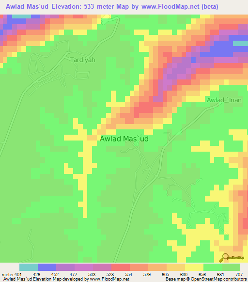 Awlad Mas`ud,Libya Elevation Map