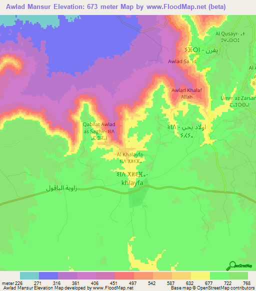 Awlad Mansur,Libya Elevation Map