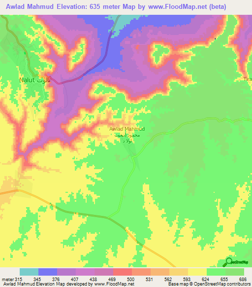 Awlad Mahmud,Libya Elevation Map