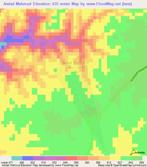 Awlad Mahmud,Libya Elevation Map