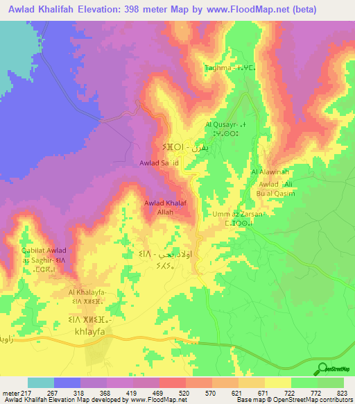 Awlad Khalifah,Libya Elevation Map