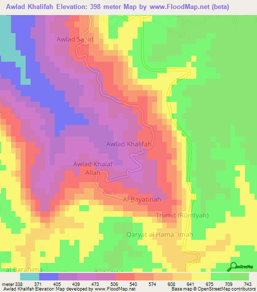 Awlad Khalifah,Libya Elevation Map