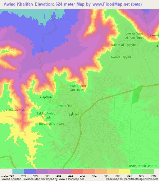 Awlad Khalifah,Libya Elevation Map