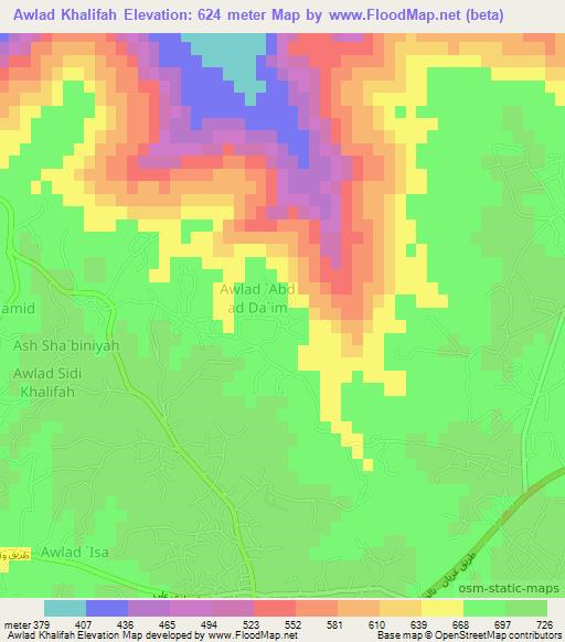 Awlad Khalifah,Libya Elevation Map