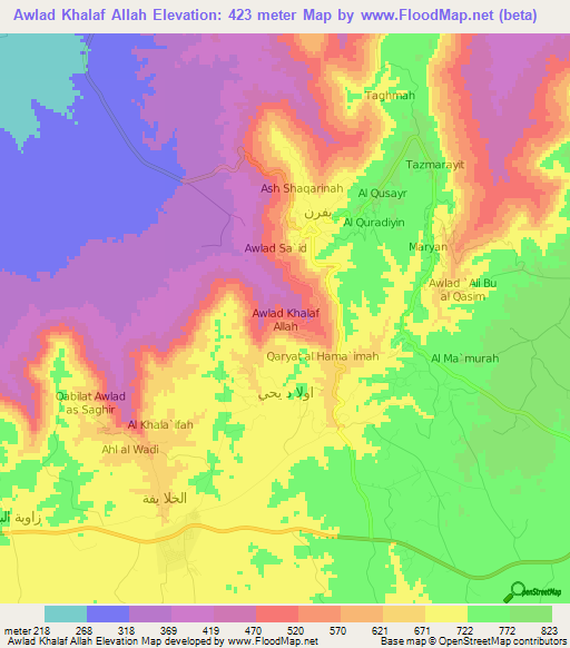 Awlad Khalaf Allah,Libya Elevation Map