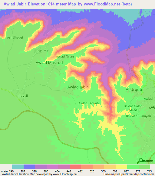 Awlad Jabir,Libya Elevation Map