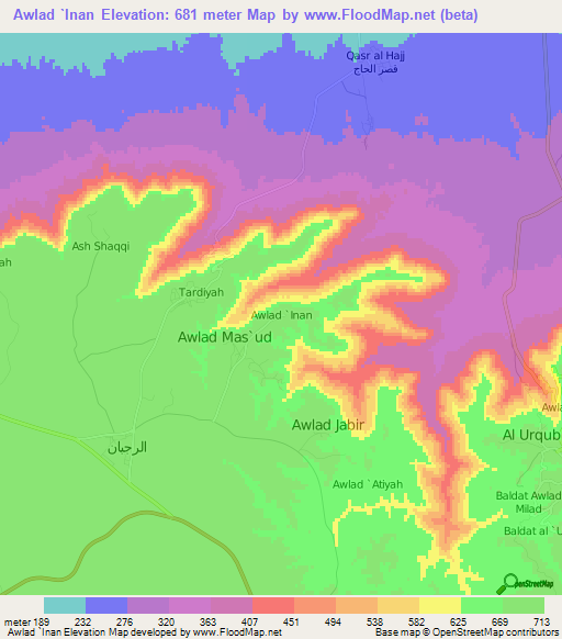 Awlad `Inan,Libya Elevation Map