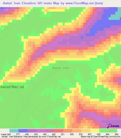 Awlad `Inan,Libya Elevation Map