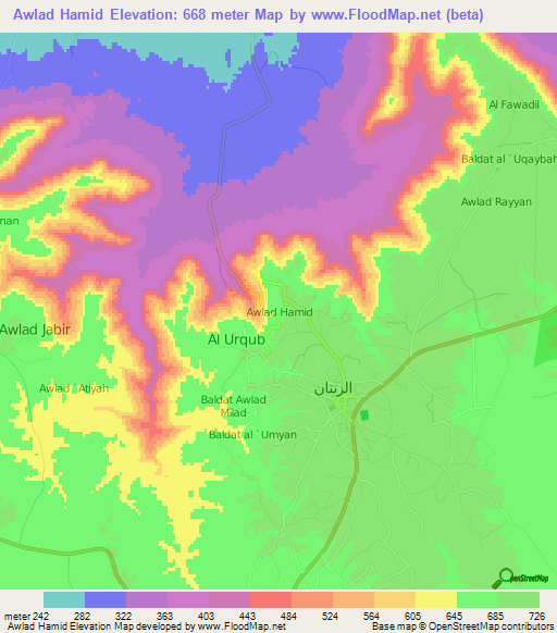 Awlad Hamid,Libya Elevation Map