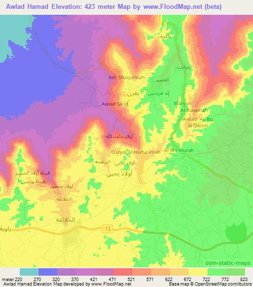 Awlad Hamad,Libya Elevation Map