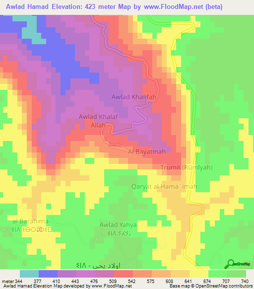 Awlad Hamad,Libya Elevation Map