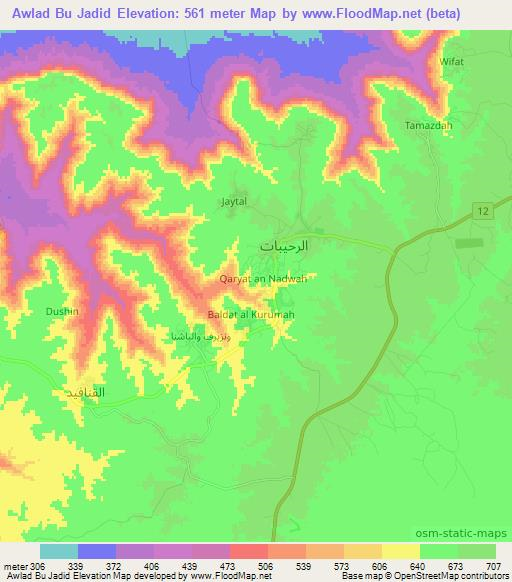 Awlad Bu Jadid,Libya Elevation Map