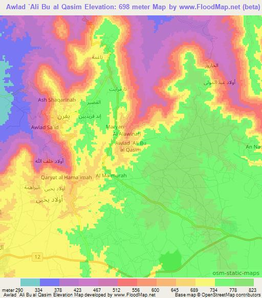 Awlad `Ali Bu al Qasim,Libya Elevation Map