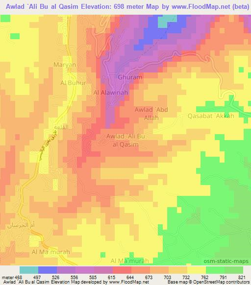 Awlad `Ali Bu al Qasim,Libya Elevation Map