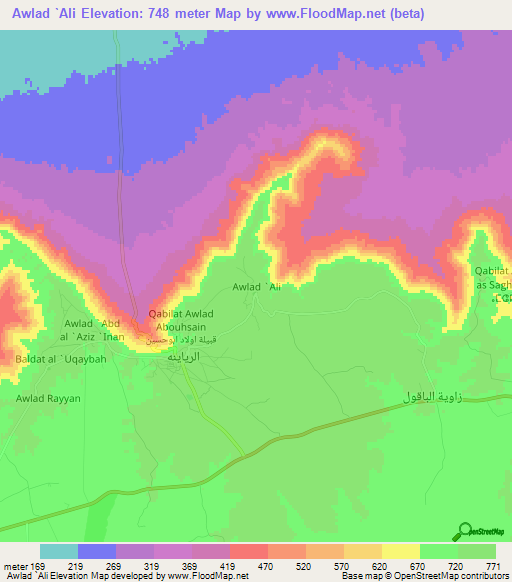 Awlad `Ali,Libya Elevation Map