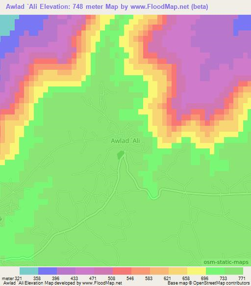 Awlad `Ali,Libya Elevation Map