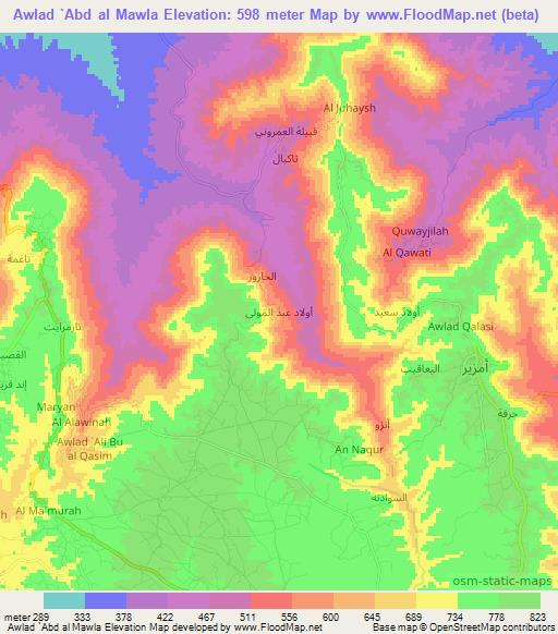 Awlad `Abd al Mawla,Libya Elevation Map