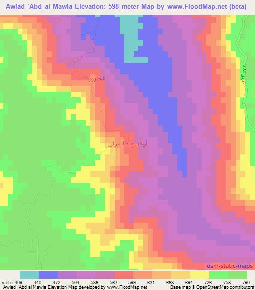 Awlad `Abd al Mawla,Libya Elevation Map