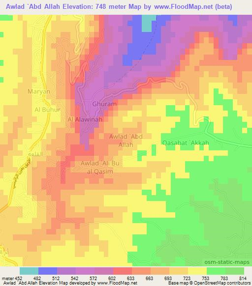 Awlad `Abd Allah,Libya Elevation Map