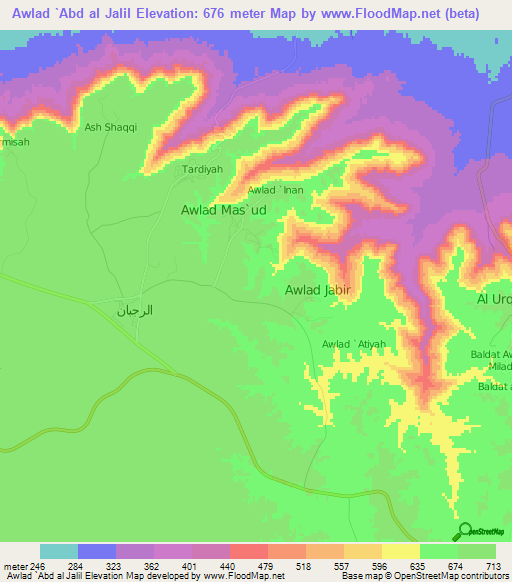 Awlad `Abd al Jalil,Libya Elevation Map