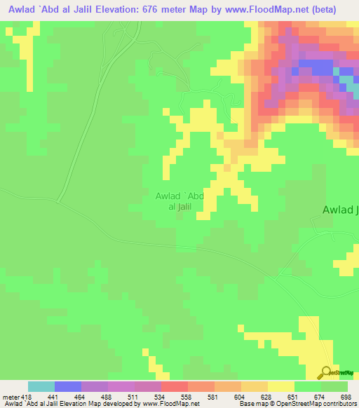 Awlad `Abd al Jalil,Libya Elevation Map