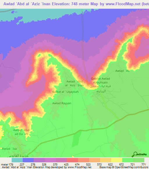 Awlad `Abd al `Aziz `Inan,Libya Elevation Map