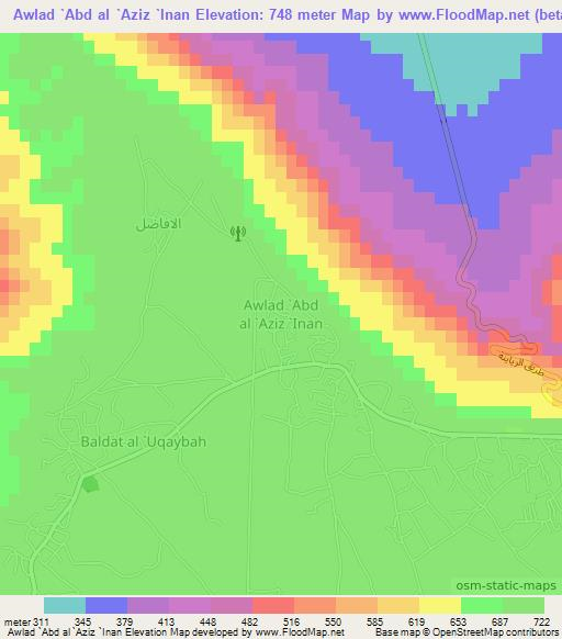 Awlad `Abd al `Aziz `Inan,Libya Elevation Map