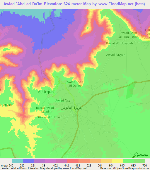 Awlad `Abd ad Da'im,Libya Elevation Map