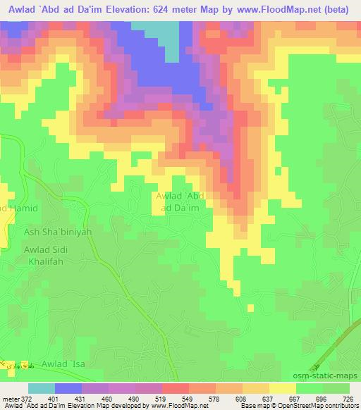 Awlad `Abd ad Da'im,Libya Elevation Map