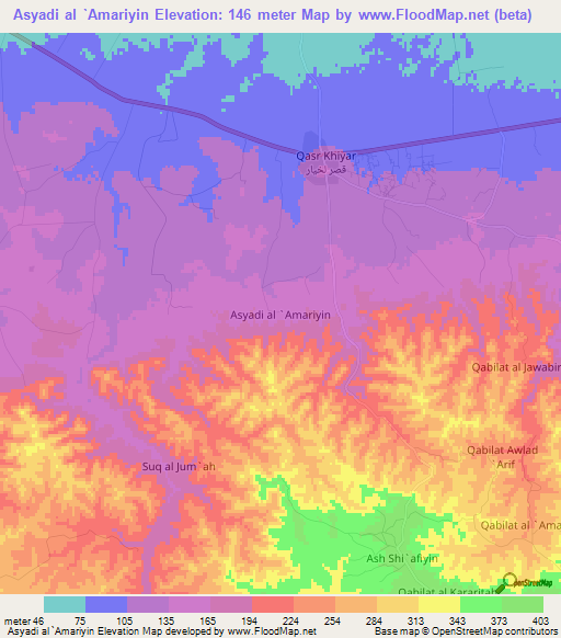 Asyadi al `Amariyin,Libya Elevation Map