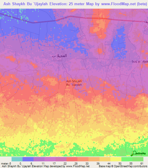 Ash Shaykh Bu `Ujaylah,Libya Elevation Map