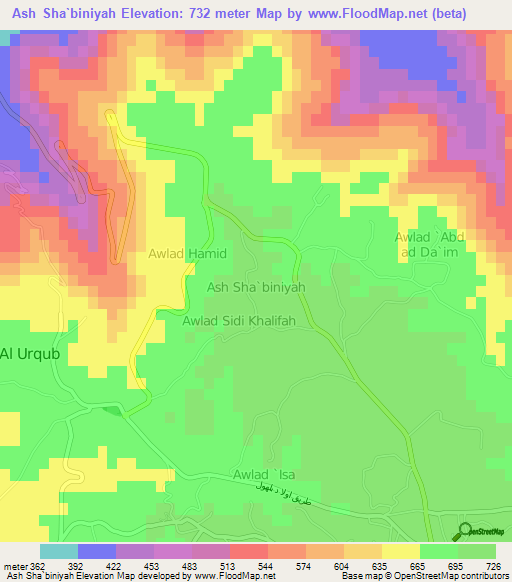 Ash Sha`biniyah,Libya Elevation Map