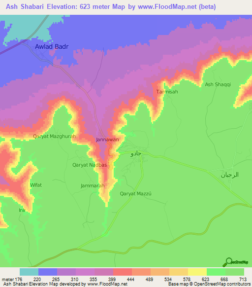 Ash Shabari,Libya Elevation Map