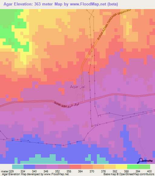 Agar,Libya Elevation Map